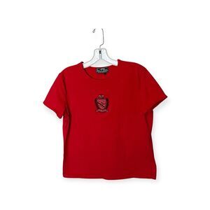 Lauren Active Ralph Lauren Red Embroidered Short Sleeve T-shirt Top Size Large